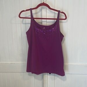 Lands’ End purple tank top with blingy neckline, size XL (sizes to a L)